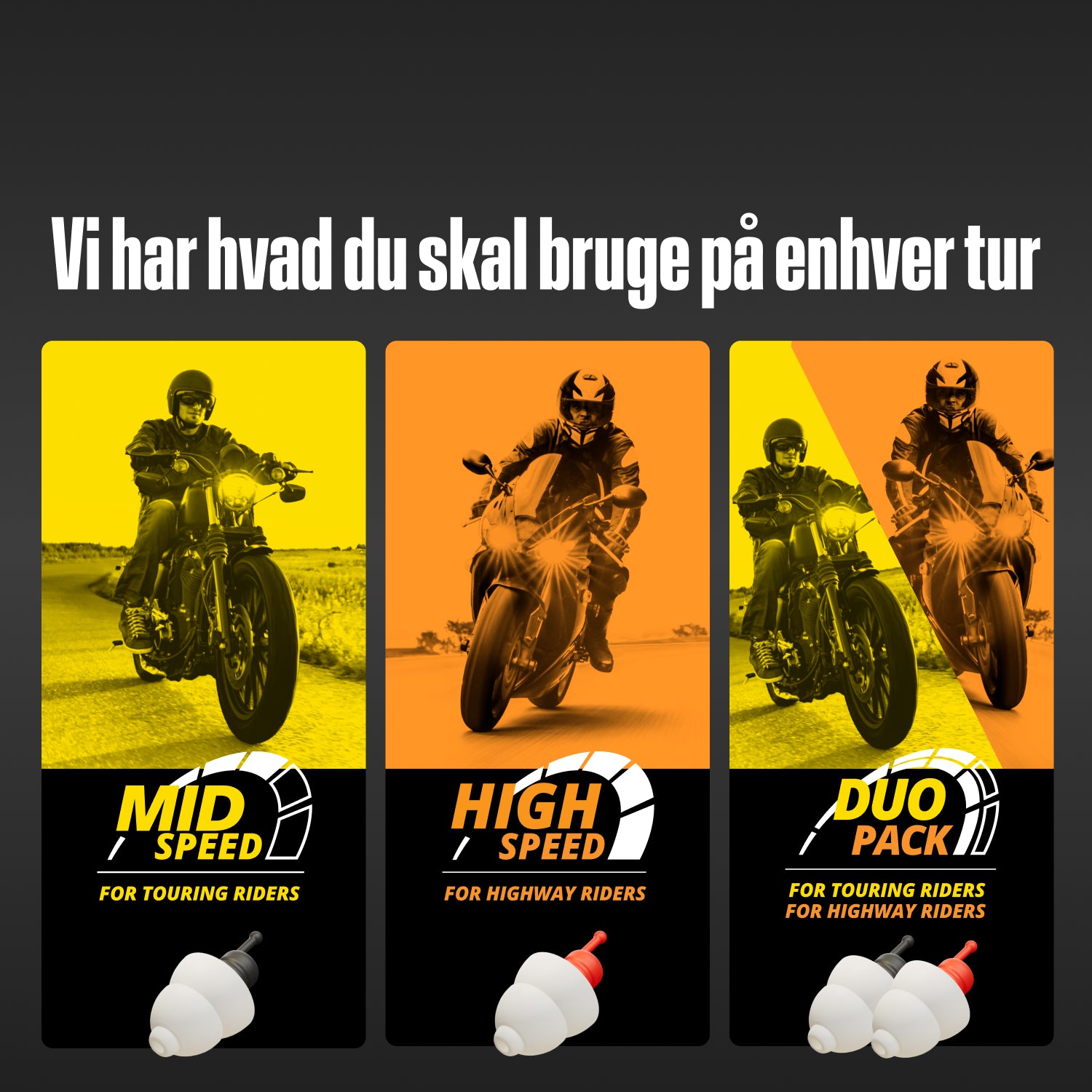 Tre Alpine MotoSafe varianter under teksten &