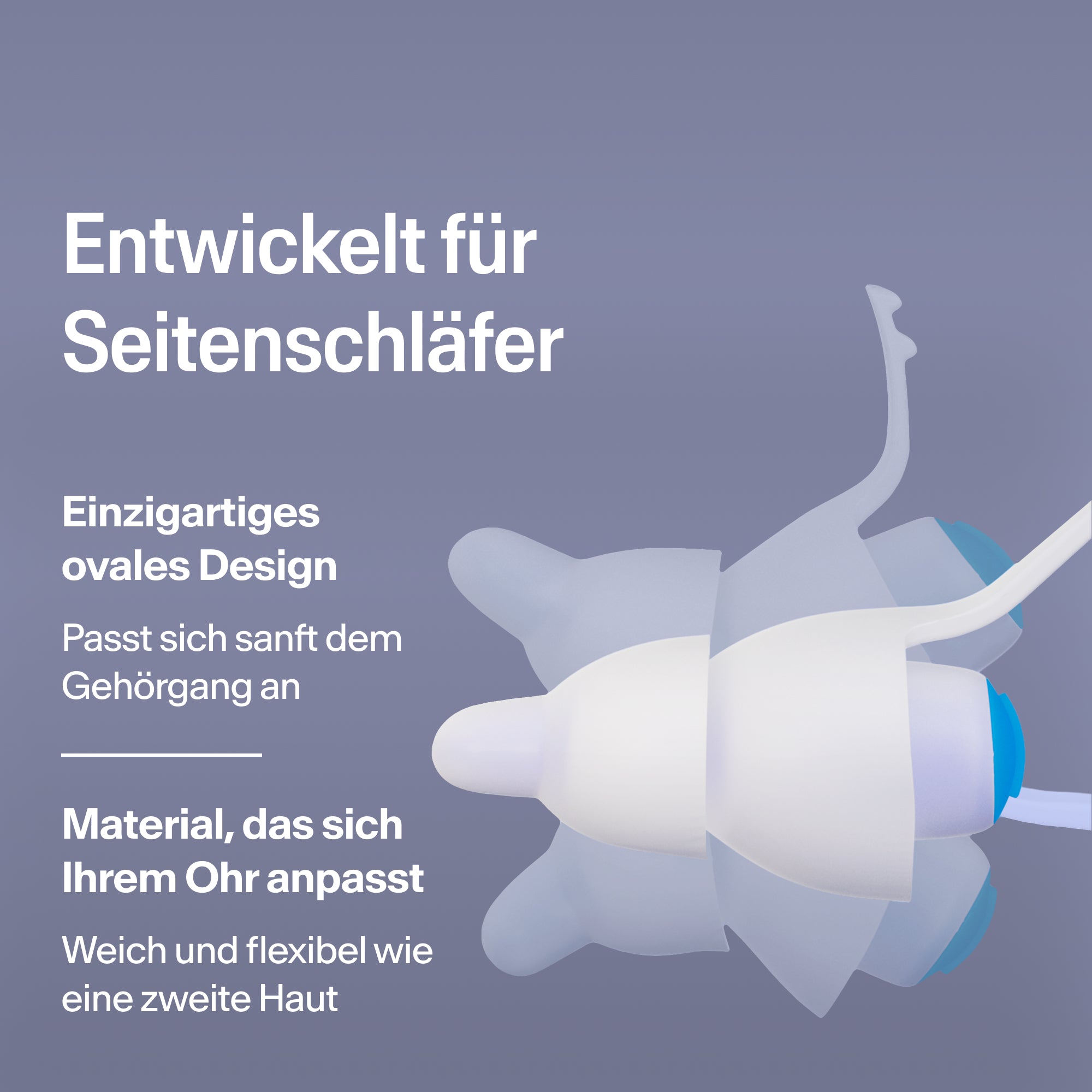Ovale Alpine SleepDeep Ohrstöpsel in Größe M für Seitenschläfer, aus weichem, flexiblem Material, das sich dem Ohr anpasst