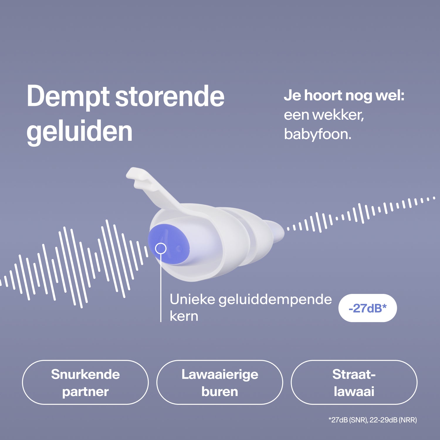 Alpine SleepDeep Multisize oordopje dempt gesnurk, buren- en verkeerslawaai met 27 dB, terwijl de wekker hoorbaar blijft