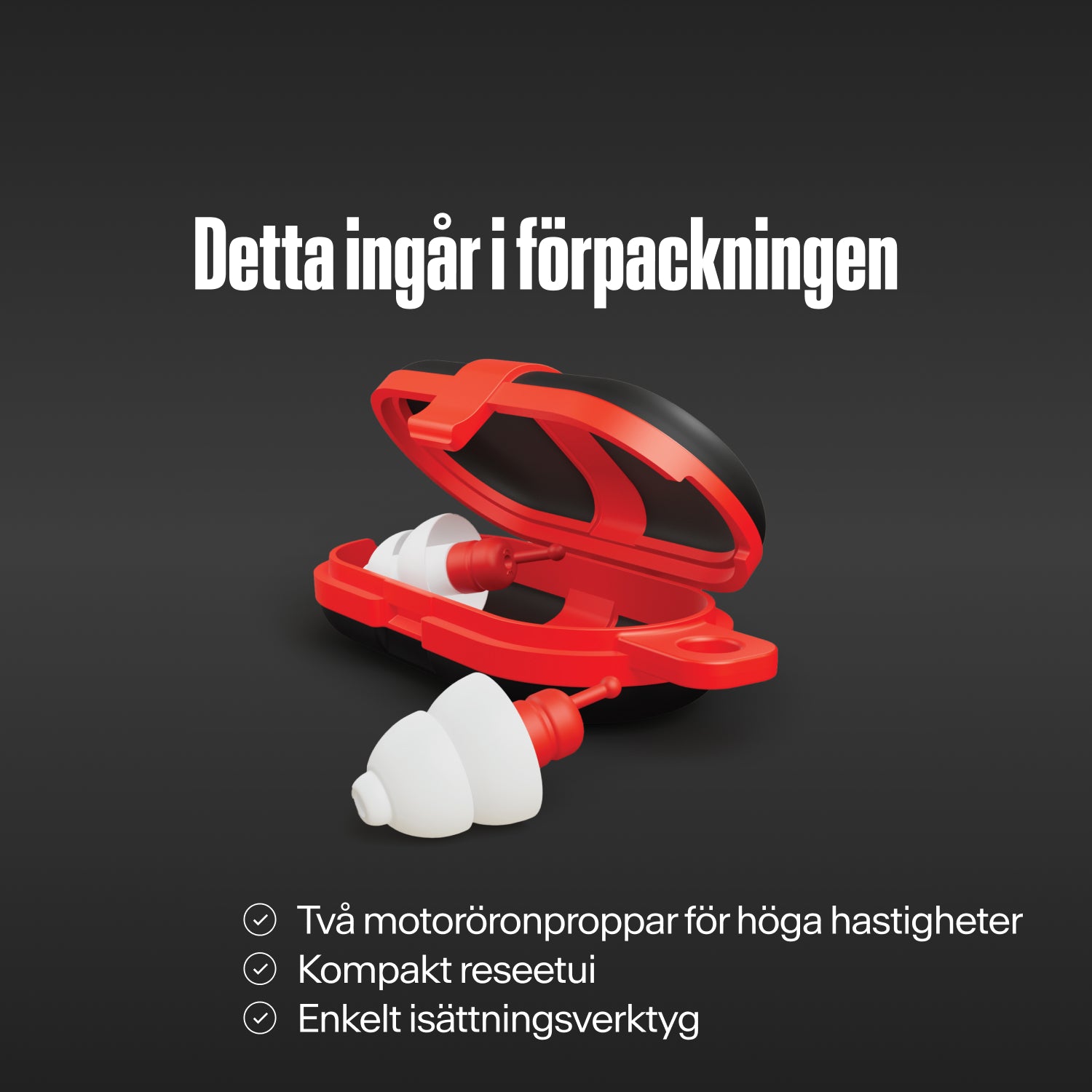 Alpine MotoSafe Sport öronproppar och rött etui under texten &