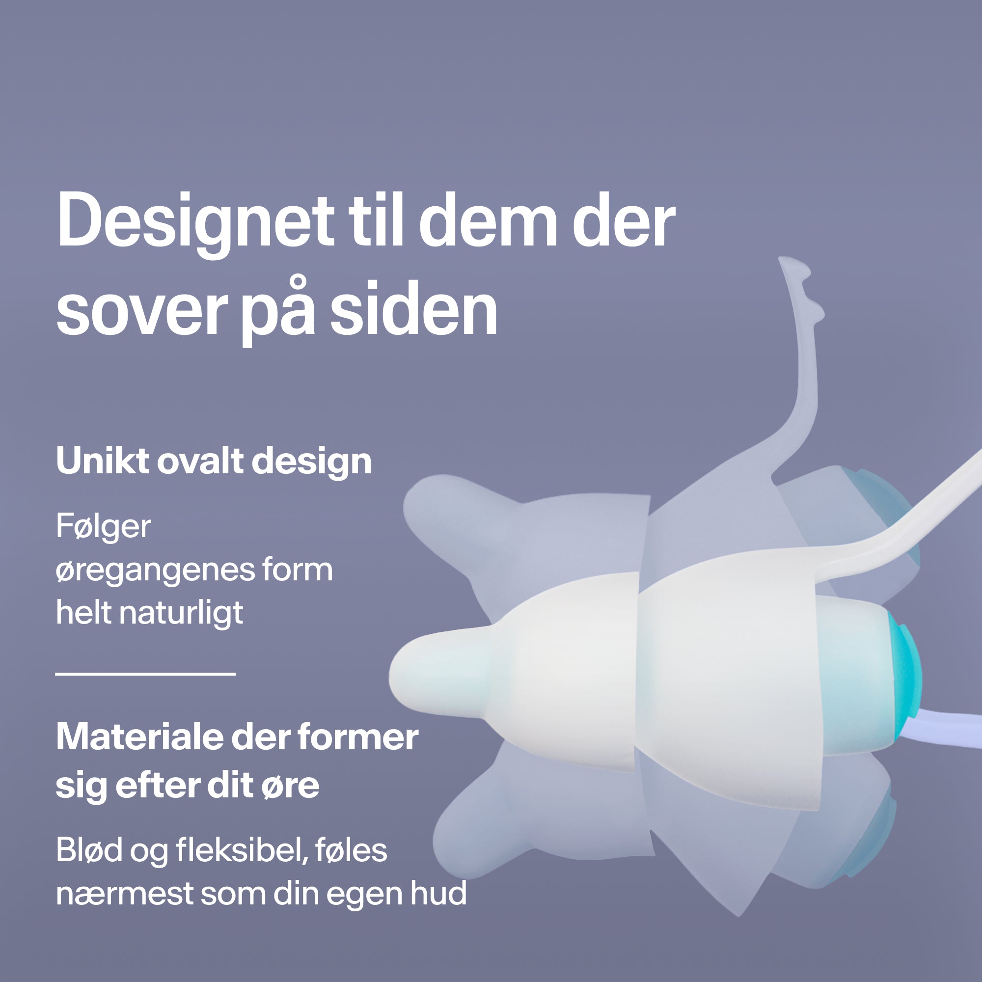 Ovale Alpine SleepDeep ørepropper i størrelse S til sidesovere, af blødt, fleksibelt materiale, der former sig efter øret