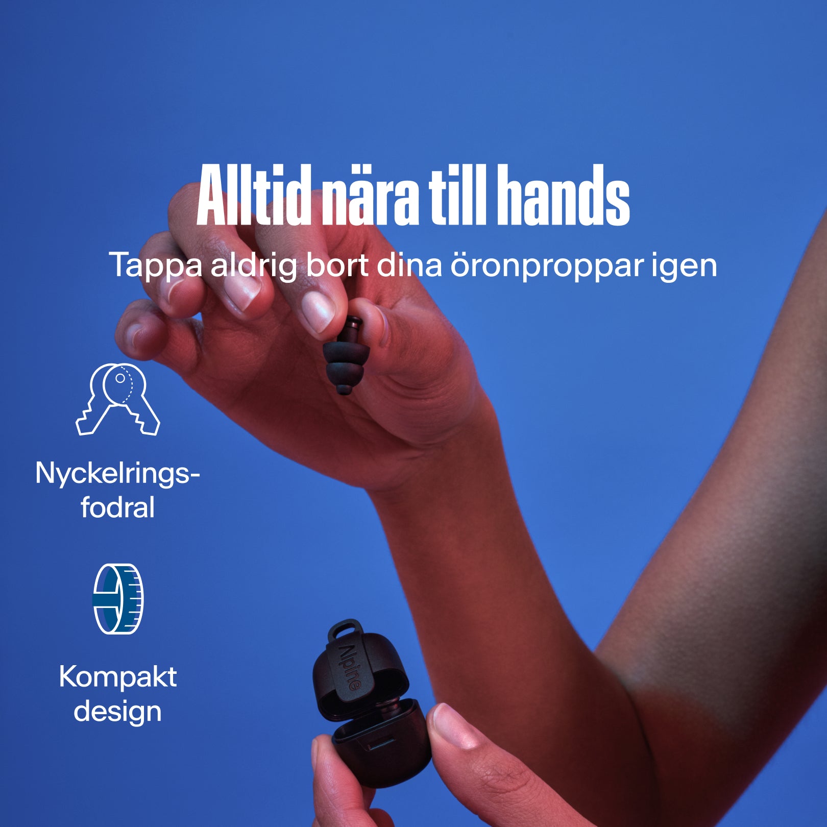Alpine PartyPlug svart: nyckelringsfodral, kompakt design, tappa aldrig dina öronproppar igen