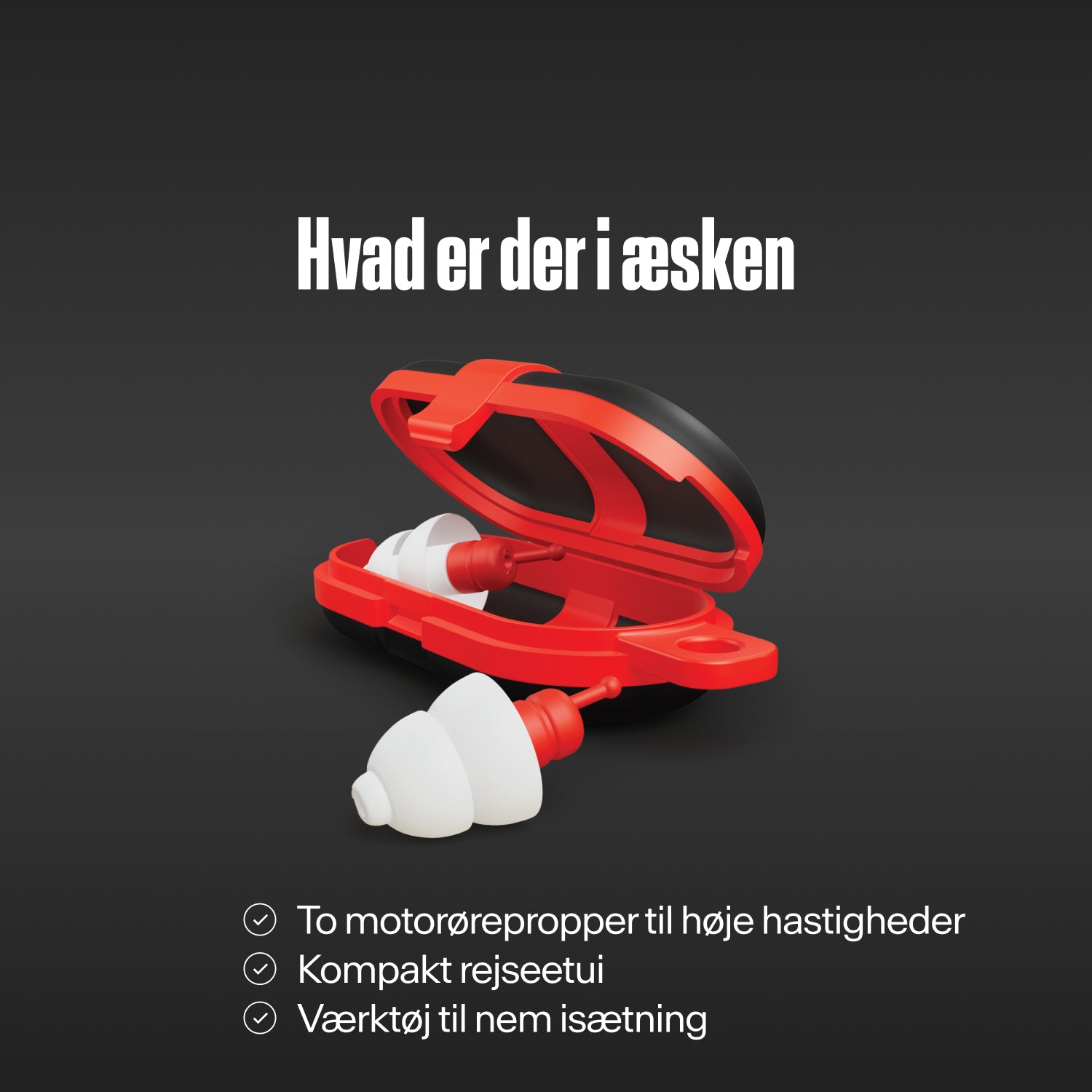 Alpine MotoSafe Sport ørepropper og rødt etui under teksten &