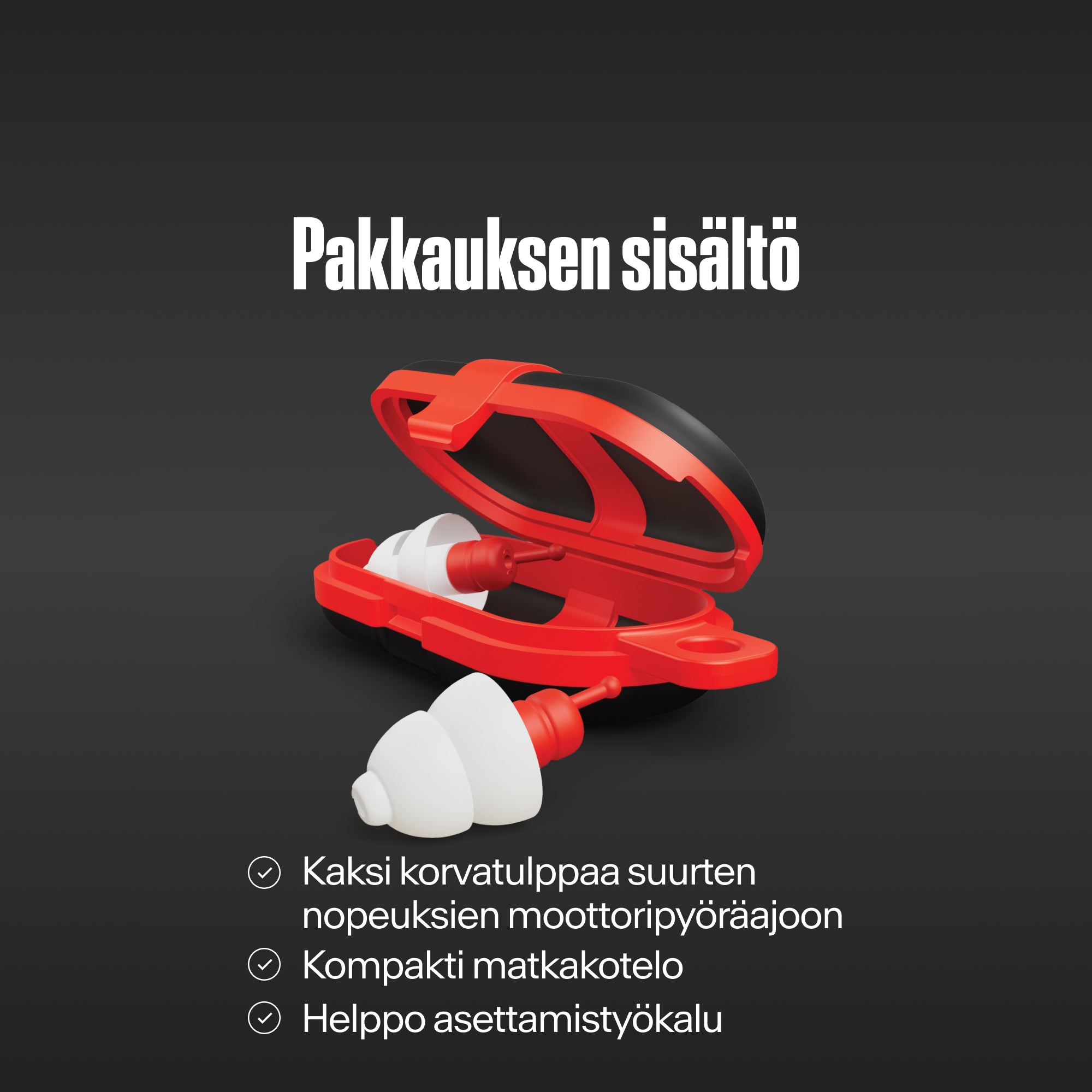 Alpine MotoSafe Sport -korvatulpat ja punainen kotelo tekstin &
