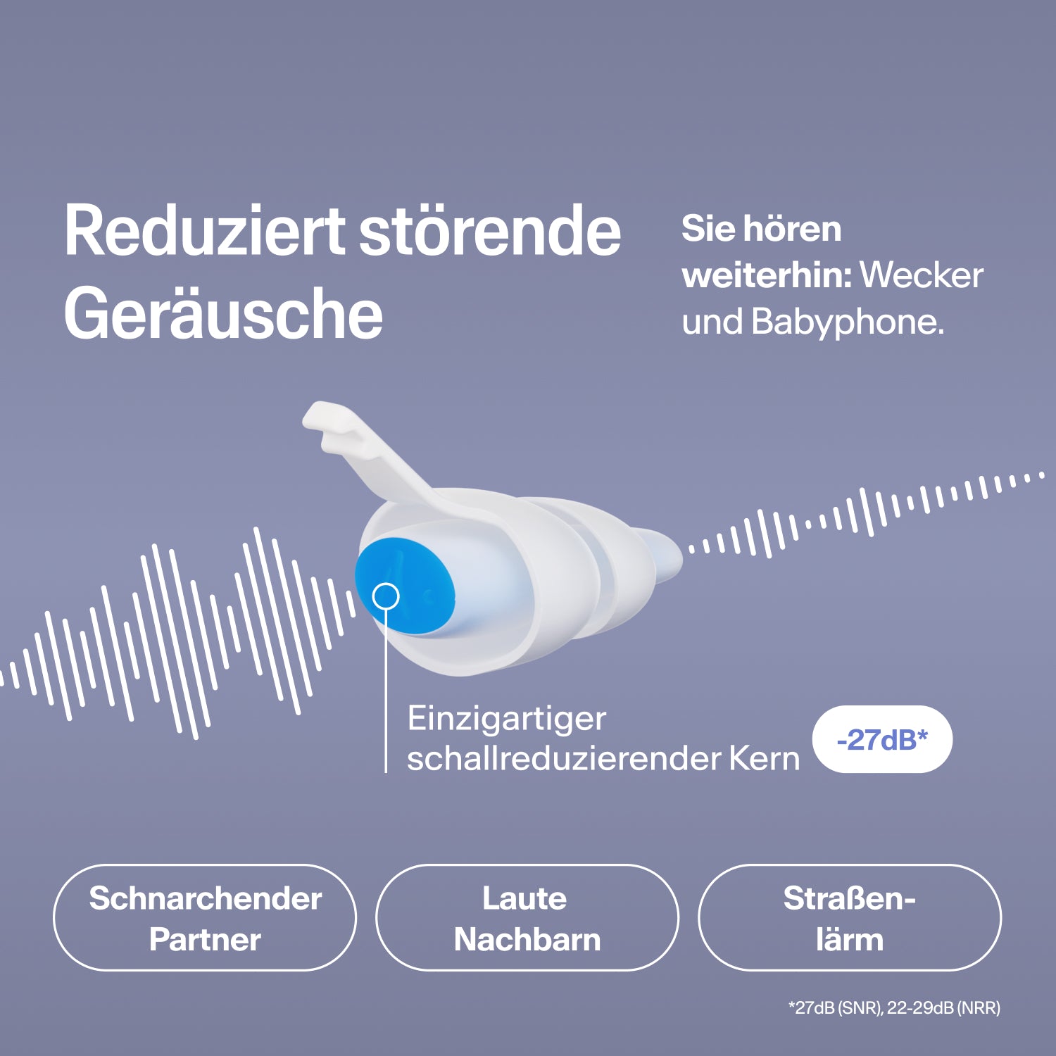 Alpine SleepDeep Ohrstöpsel in Größe M reduziert Schnarchen, Nachbar- und Verkehrslärm um 27 dB, der Wecker bleibt hörbar 
