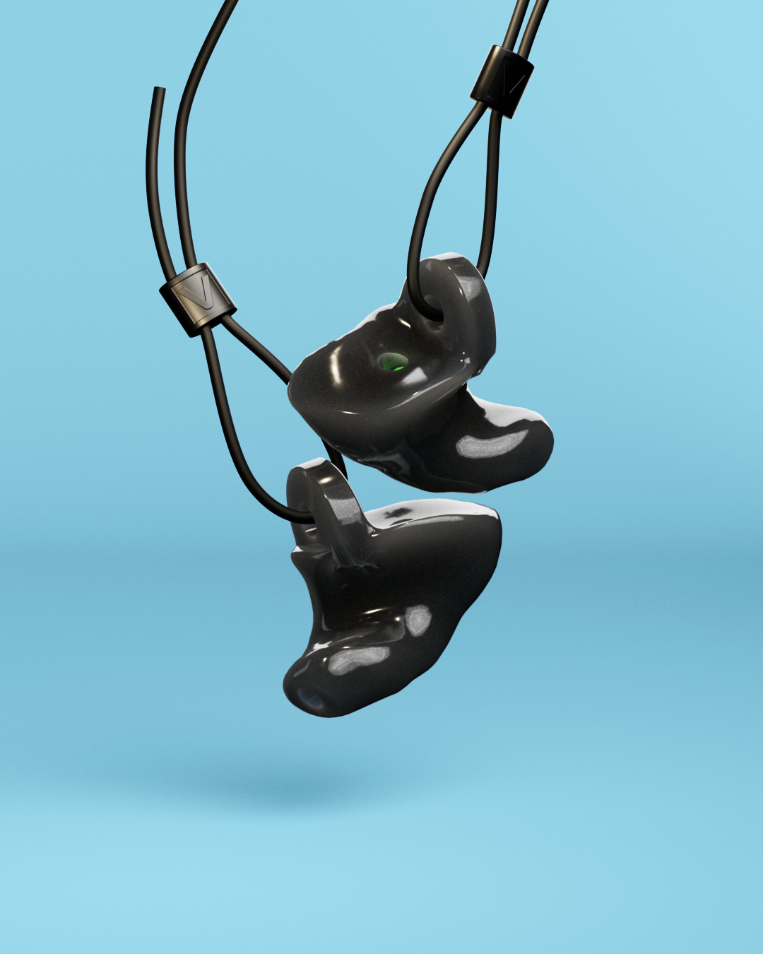 Pair of Alpine WorkSafe Custom Onyx Black earplugs hanging from an adjustable black cord #color_onyx-black
