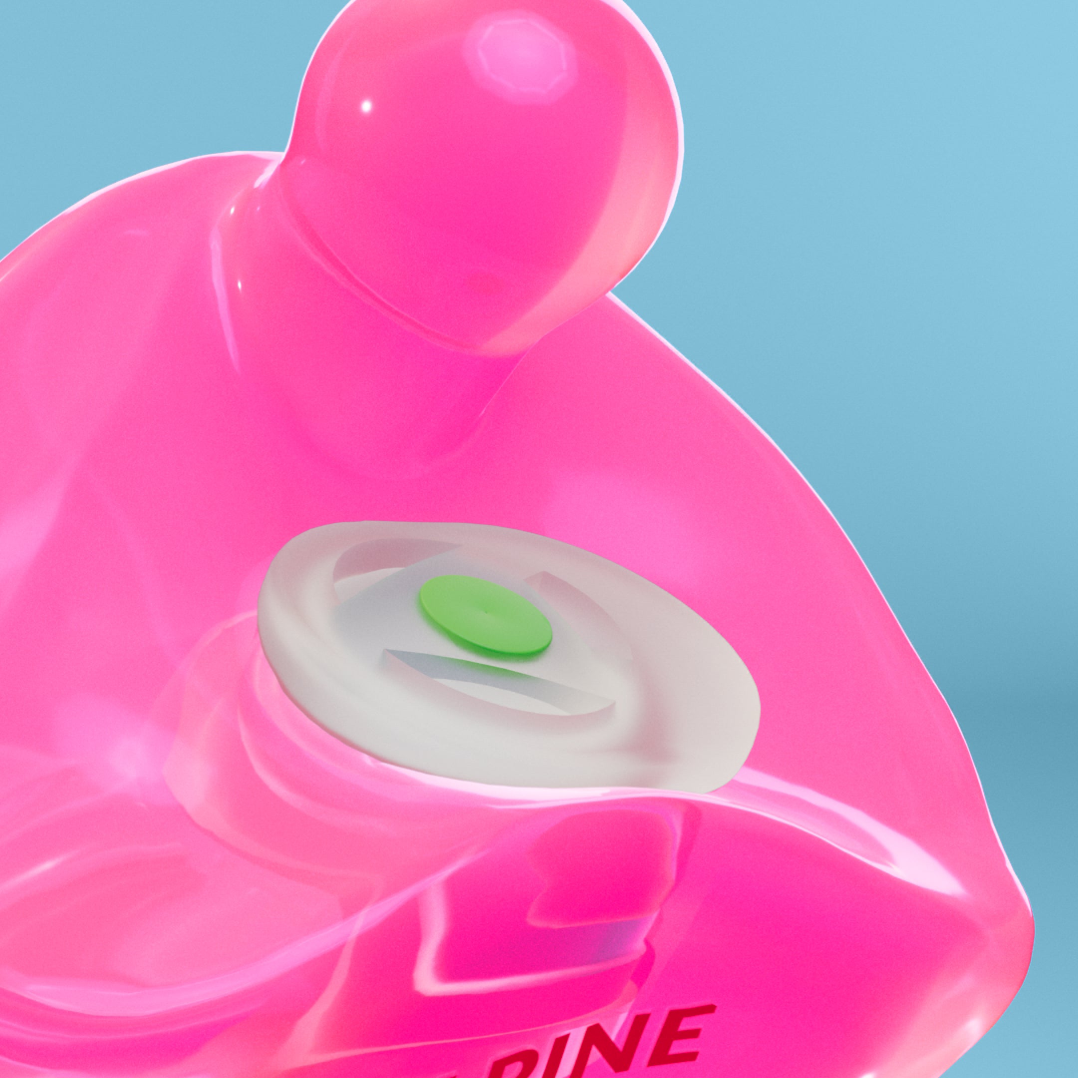 Close-up of the filter and Alpine engraving on an Alpine PartyPlug Custom Metallic Pink earplug 