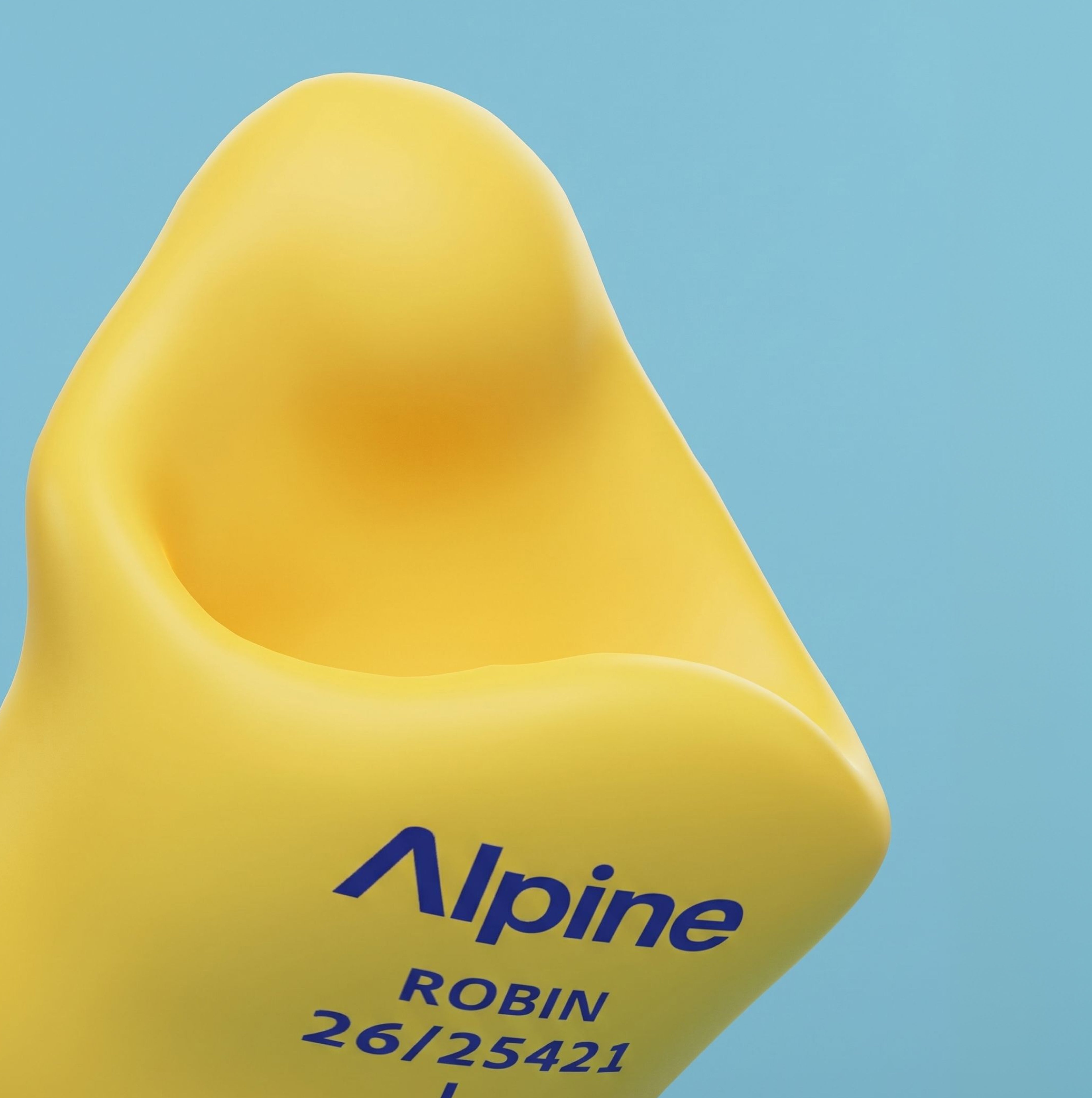 Close-up of an Alpine SleepSoft Custom Yellow earplug with the engraving &