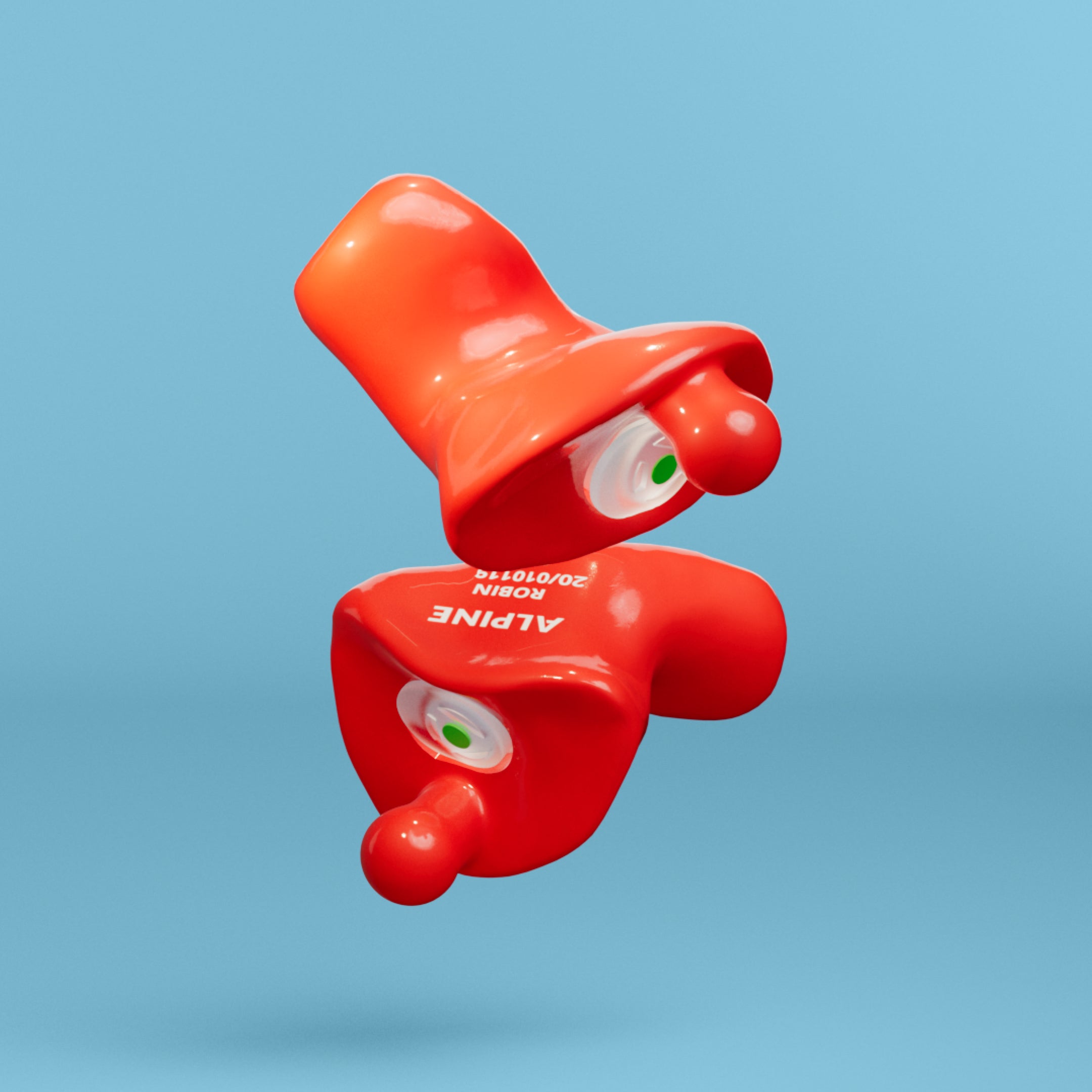 Pair of Alpine MotoSafe Custom Red earplugs with filters, 3D render 