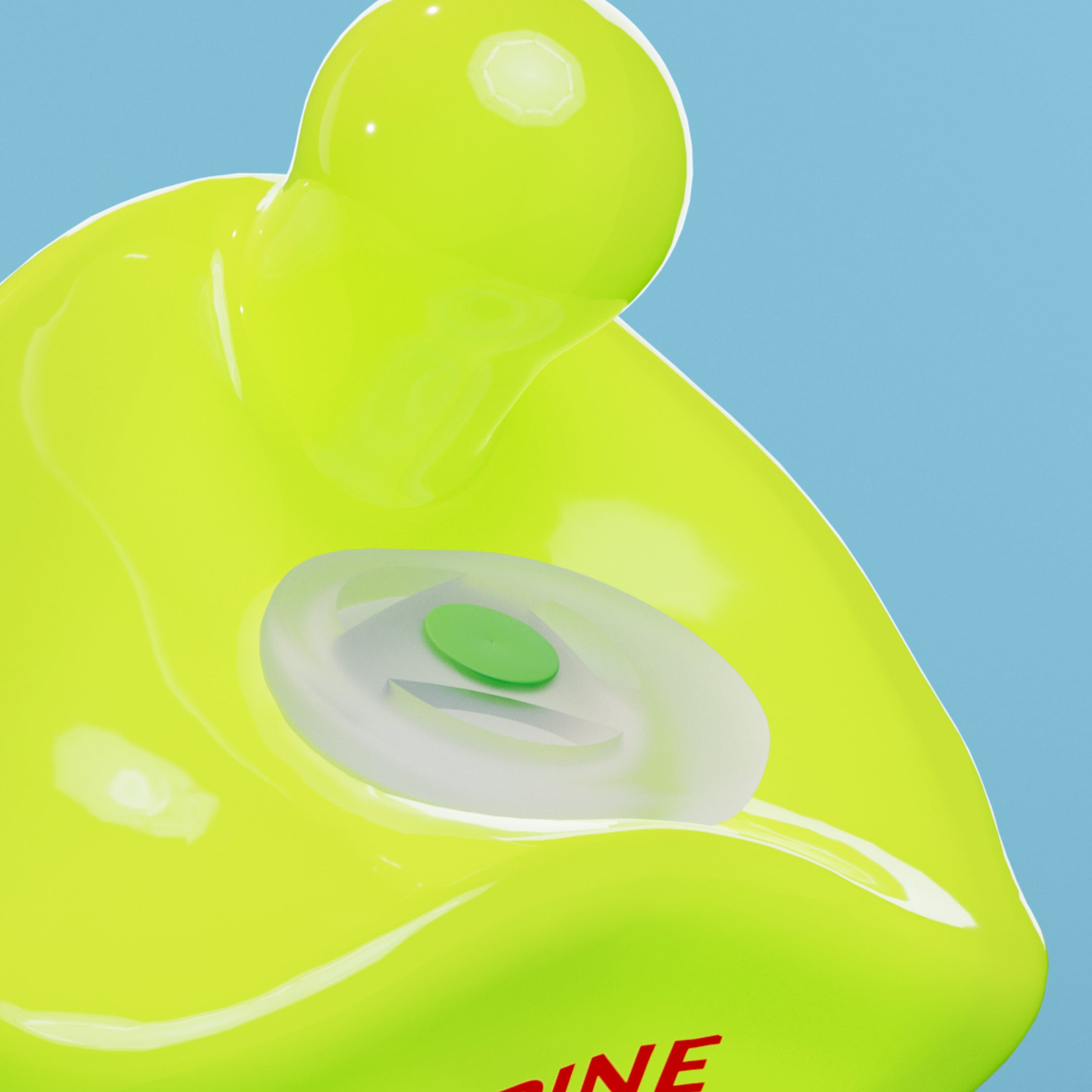 Close-up of the filter and Alpine engraving on an Alpine PartyPlug Custom Neon Yellow earplug 