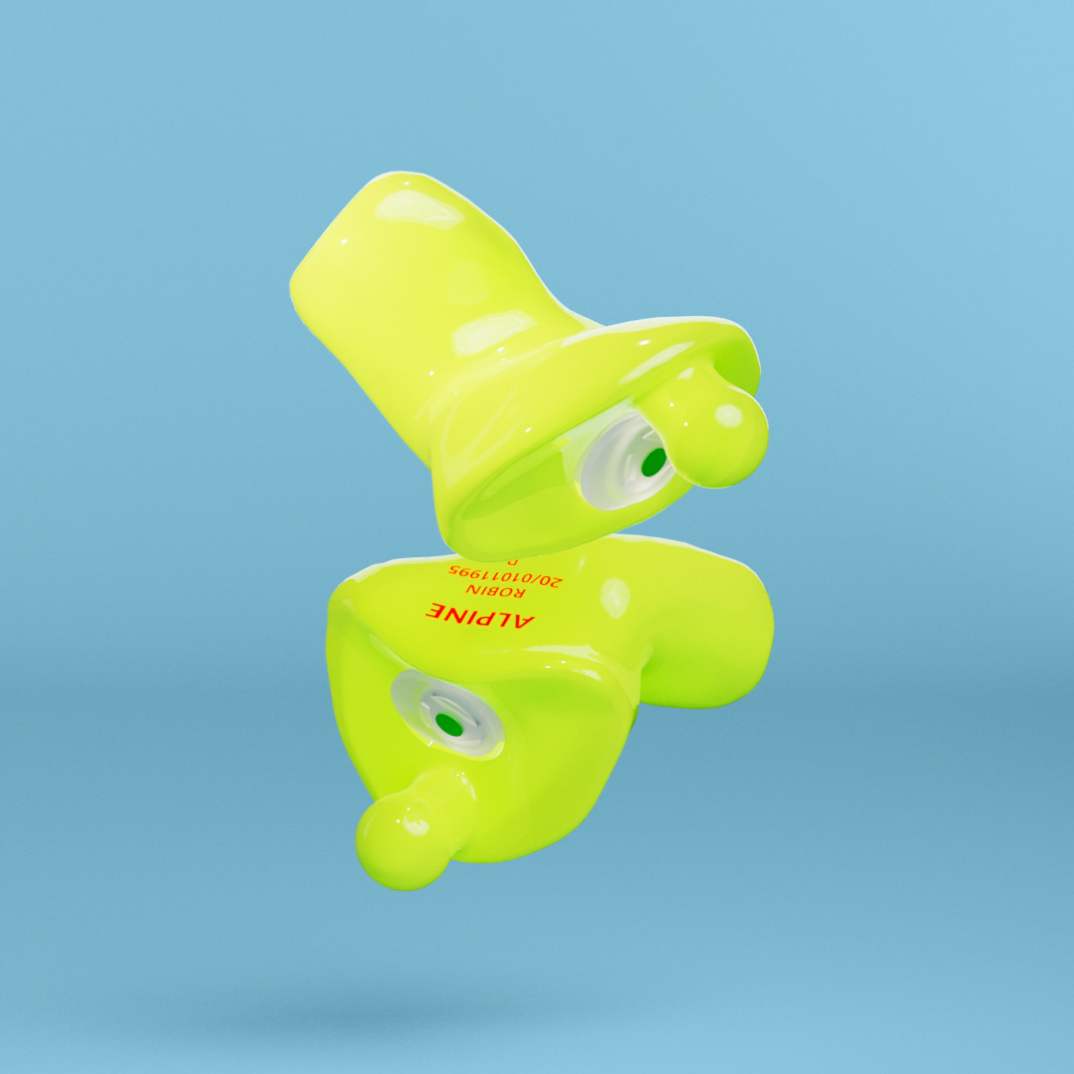 Pair of Alpine PartyPlug Custom Neon Yellow earplugs with filters, 3D render #color_neon-yellow