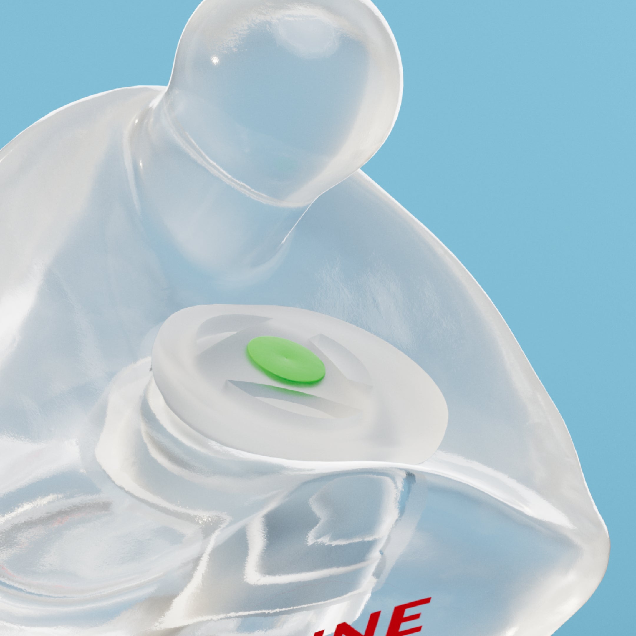 Close-up of the filter and Alpine engraving on an Alpine PartyPlug Custom Transparent earplug 