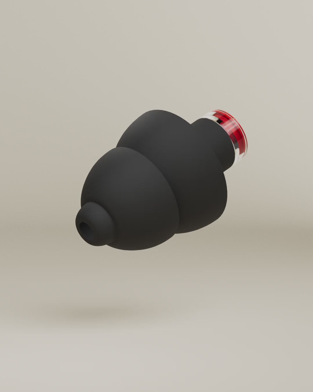 Alpine Formula 1® Earplugs product animation, 3D render of a black earplug with red filter #pdp_hide