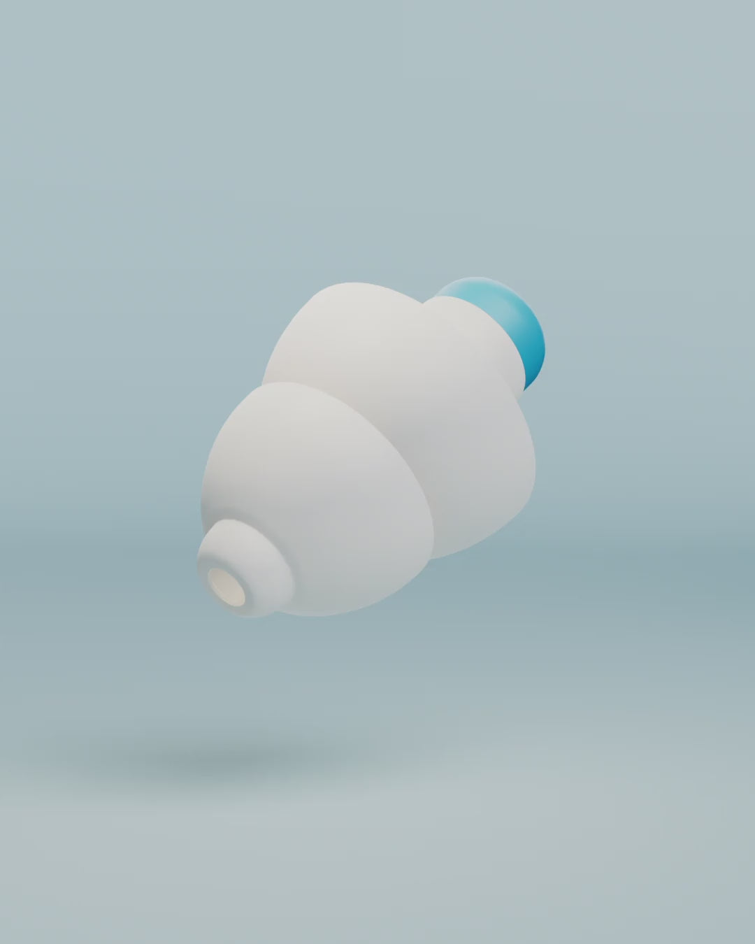 Alpine SwimSafe product animation, 3D render of a white earplug with blue tip #pdp_hide