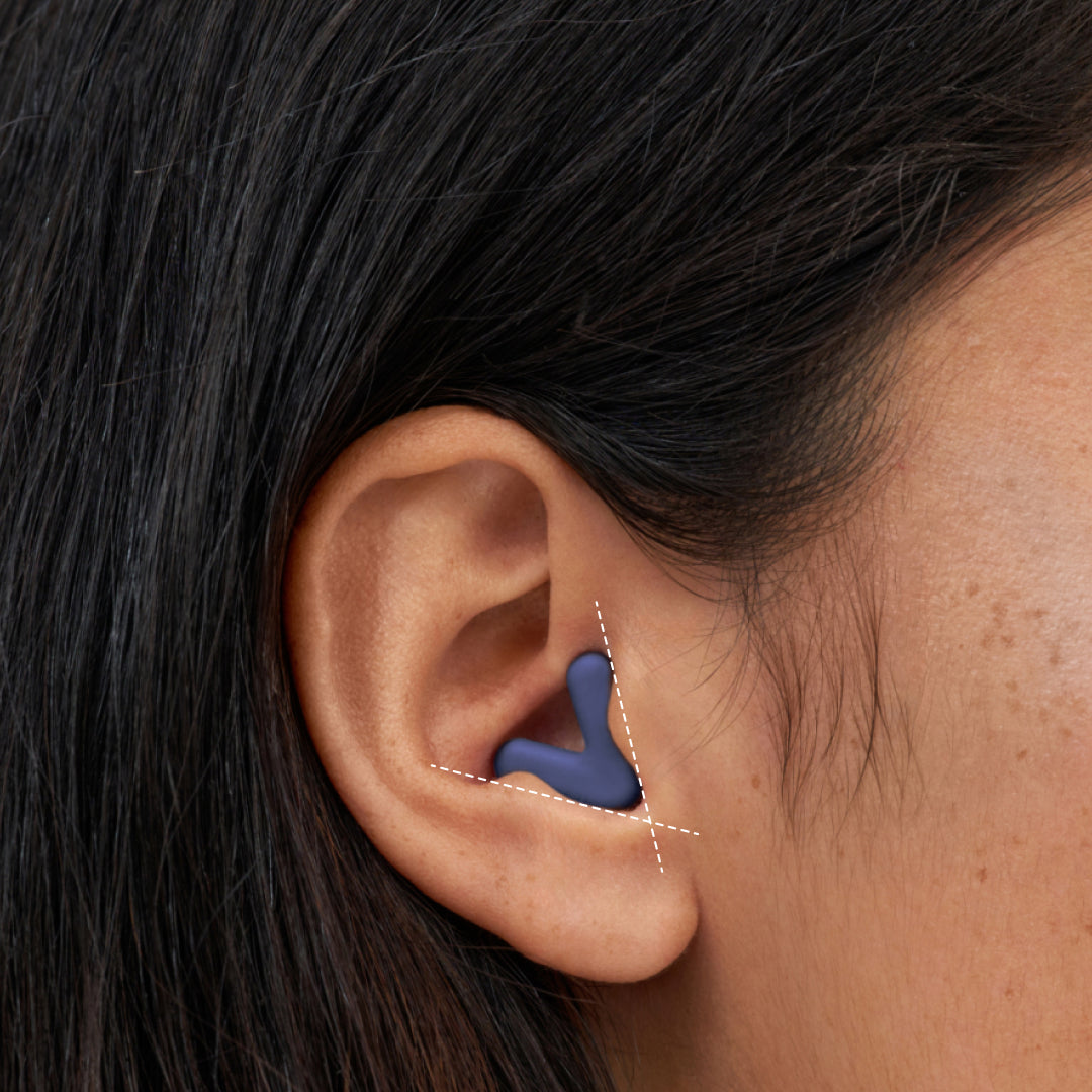 Alpine Silence midnight blue earplugs with a close/snug fit in the ear 